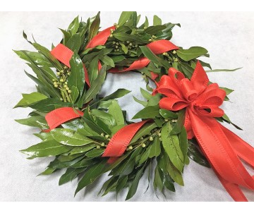 Coroncina d' alloro con nastro rosso