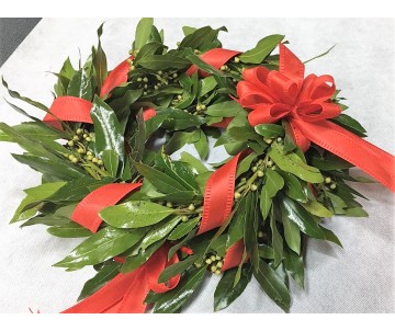 Coroncina d' alloro con nastro rosso